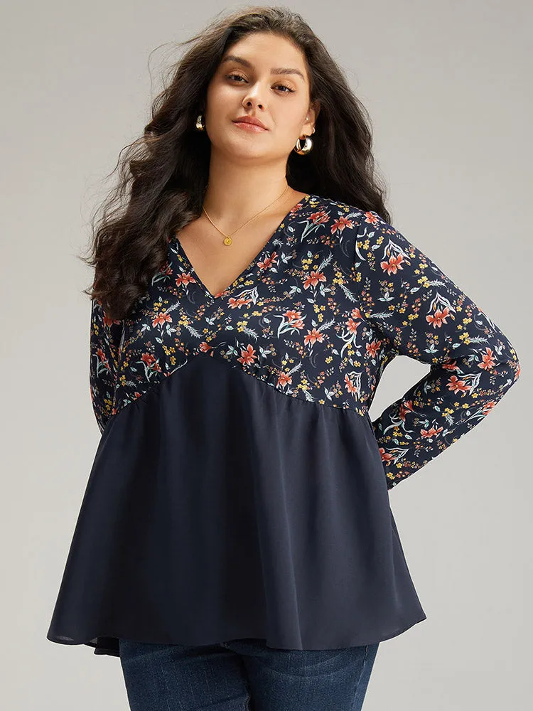 Floral Print Patchwork Pleated Blouse sold by Bloomchic product image thumbnail 3