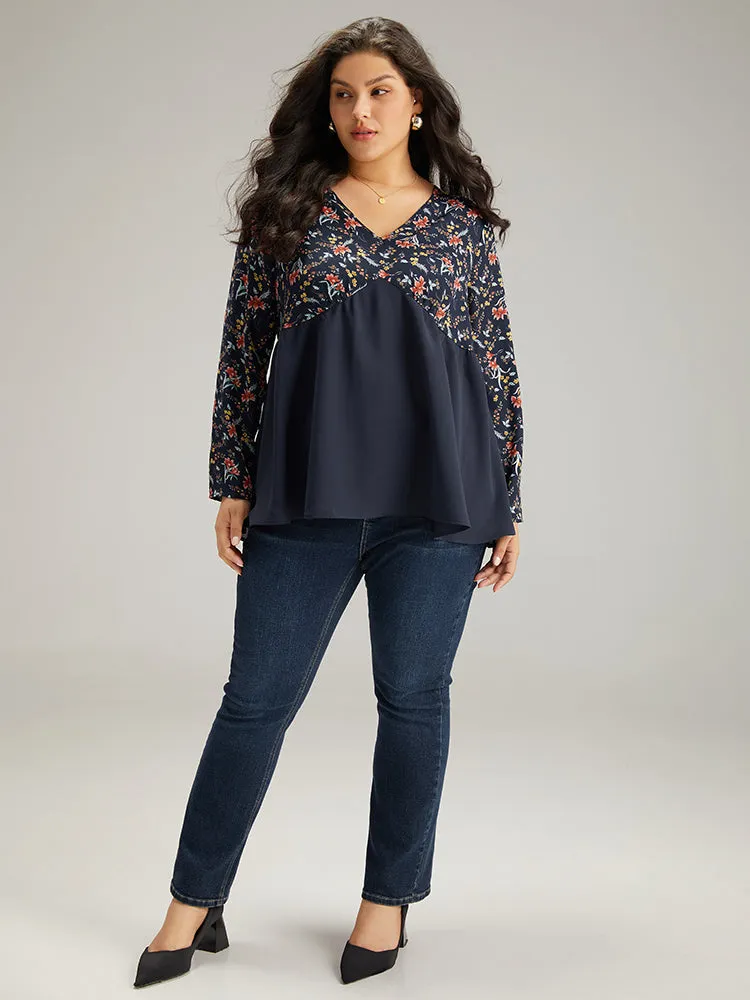 Floral Print Patchwork Pleated Blouse sold by Bloomchic product image thumbnail 4