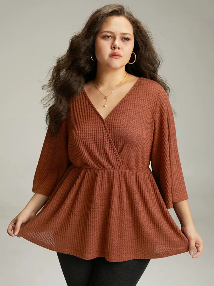 Solid Waffle Knit Wrap Flutter Sleeve T-shirt sold by Bloomchic product image thumbnail 5