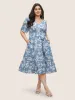 Silhouette Floral Print Patchwork Elastic Waist Dress sold by Bloomchic