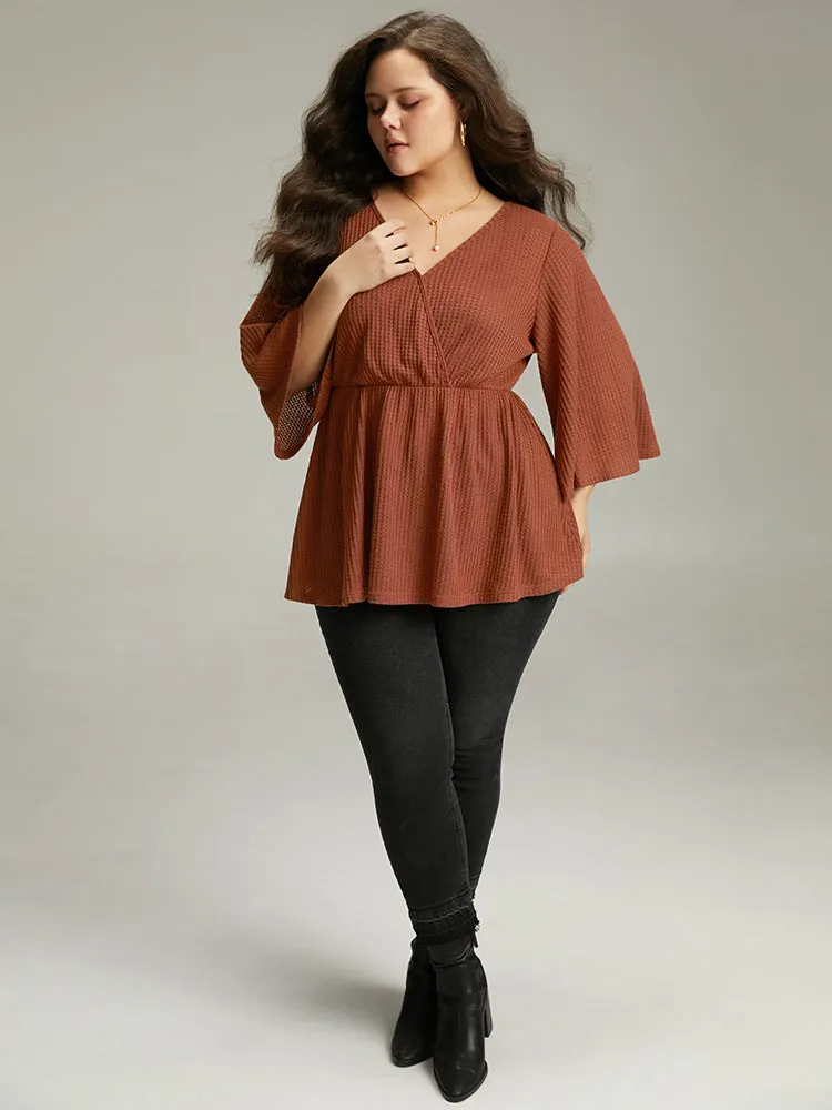 Solid Waffle Knit Wrap Flutter Sleeve T-shirt sold by Bloomchic product image thumbnail 4
