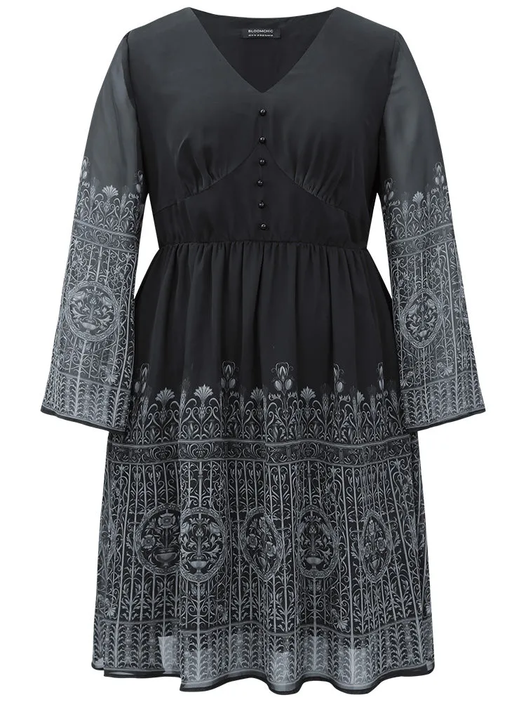 Boho Print Button Detail Bell Sleeve Dress sold by Bloomchic product image thumbnail 5