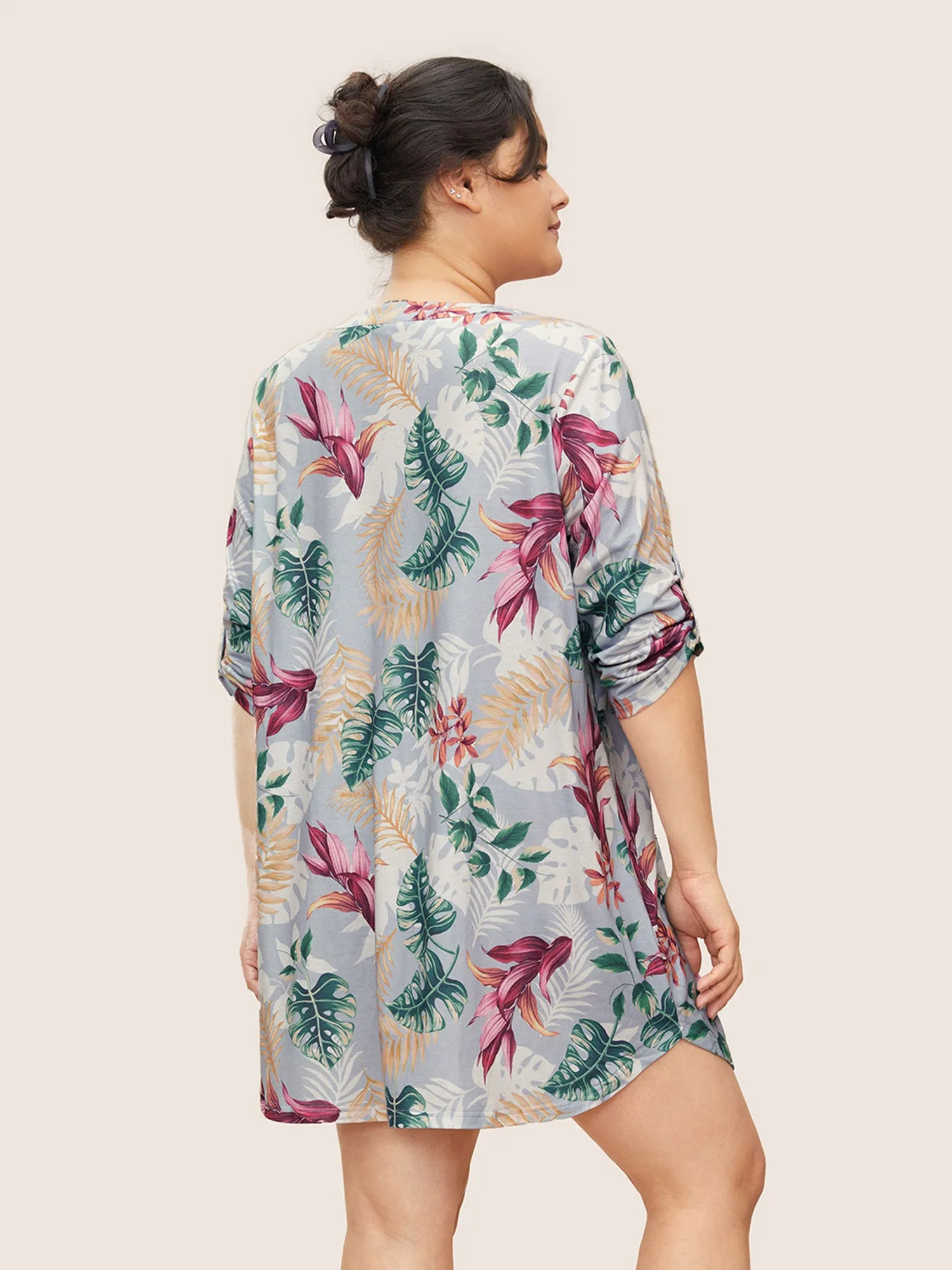 Tropical Print Button Cuff Sleeve Sleep Dress sold by Bloomchic product image thumbnail 2