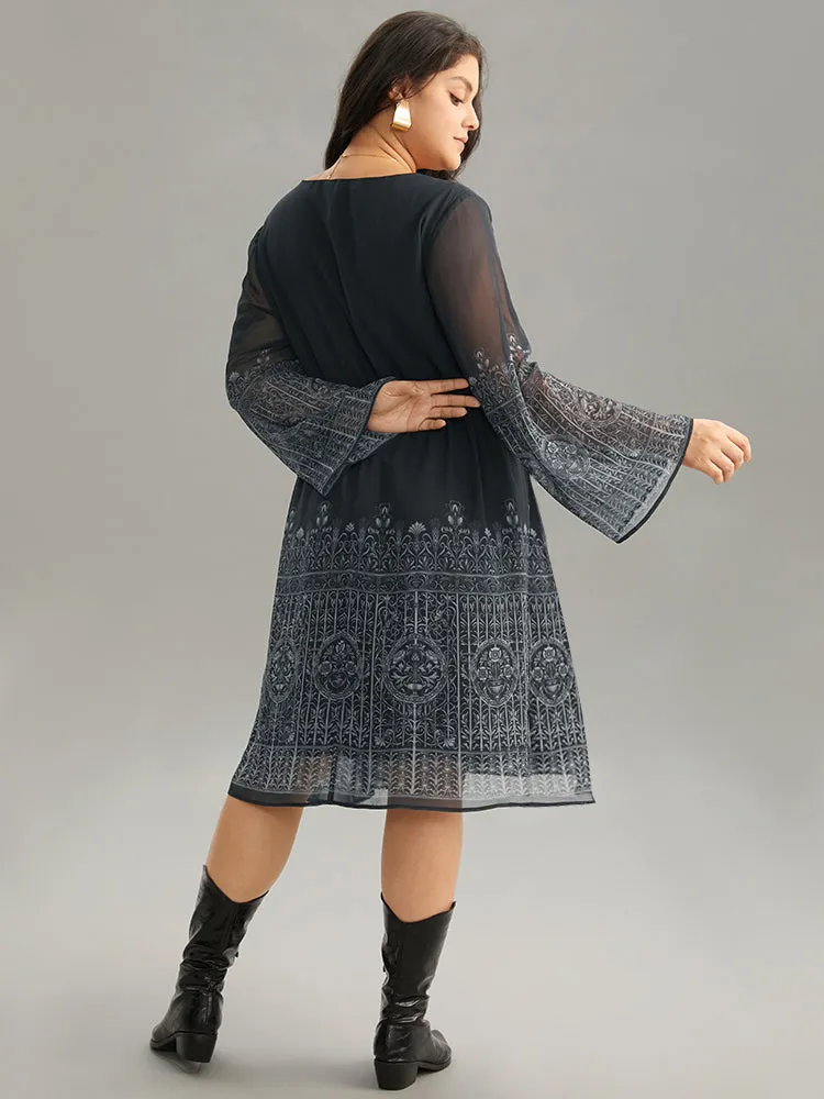 Boho Print Button Detail Bell Sleeve Dress sold by Bloomchic product image thumbnail 3