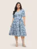 Silhouette Floral Print Patchwork Elastic Waist Dress sold by Bloomchic