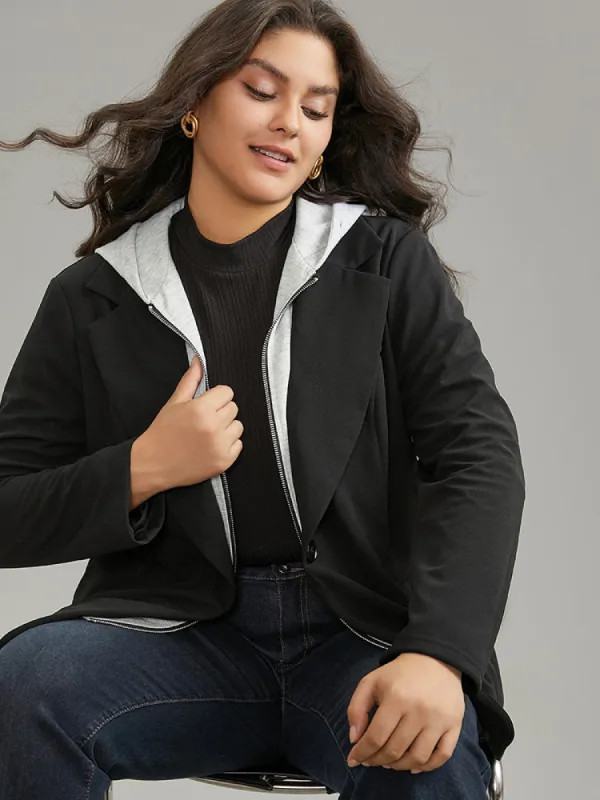 Contrast Patchwork Zipper Button Up Hooded Blazer made by Bloomchic