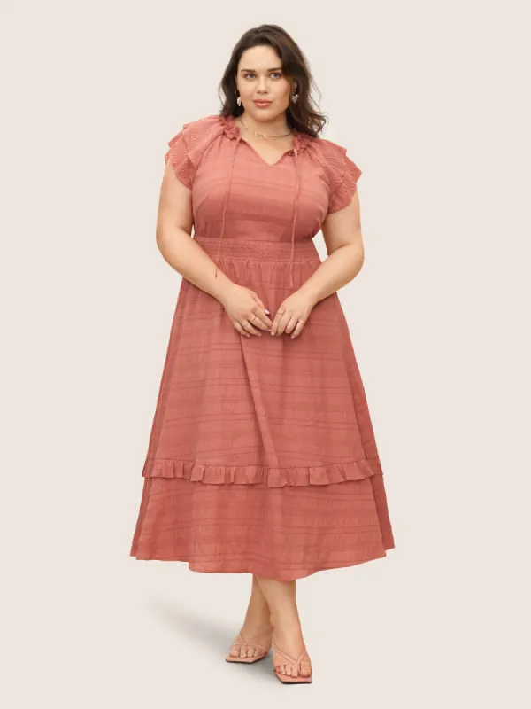 Texture Tiered Ruffles Shirred Tie Knot Dress sold by Bloomchic