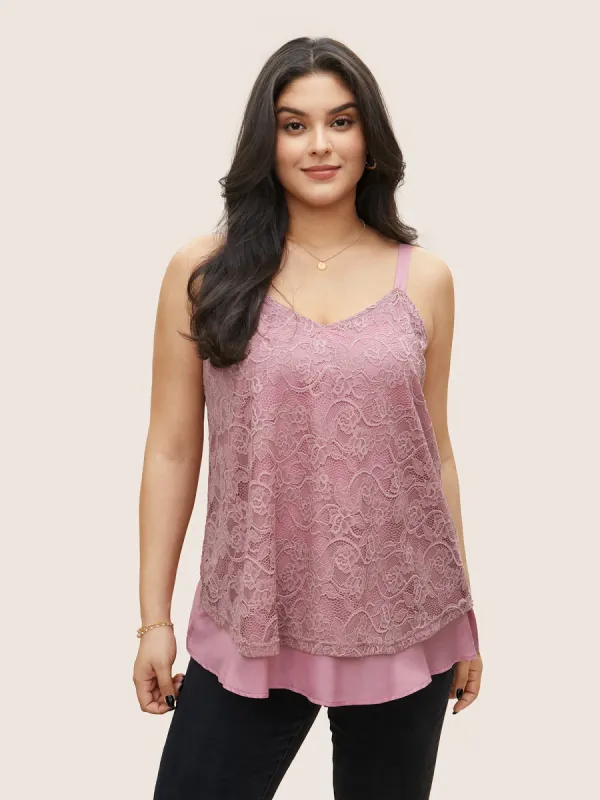 Tiered Lace Panel Adjustable Straps Cami Top sold by Bloomchic