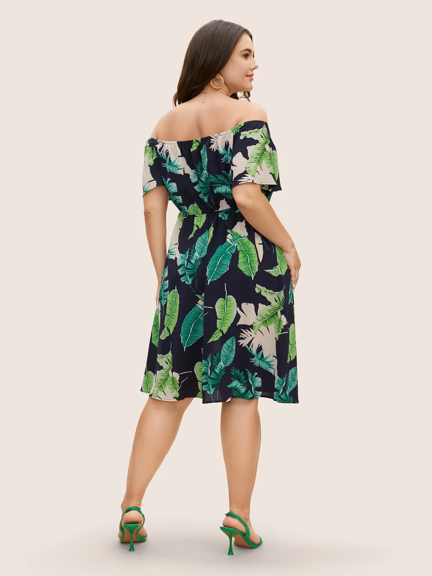 Tropical Print Off Shoulder Elastic Waist Dress sold by Bloomchic product image thumbnail 3