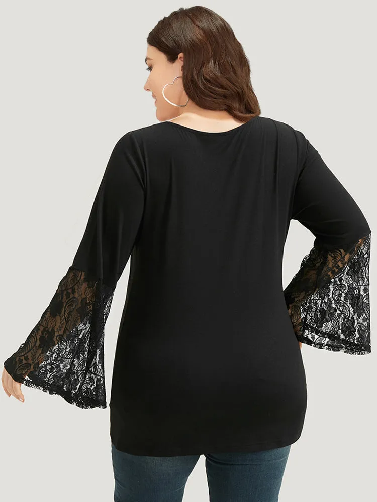 Halloween Crochet Lace Bell Sleeve Mesh T-shirt sold by Bloomchic product image thumbnail 5