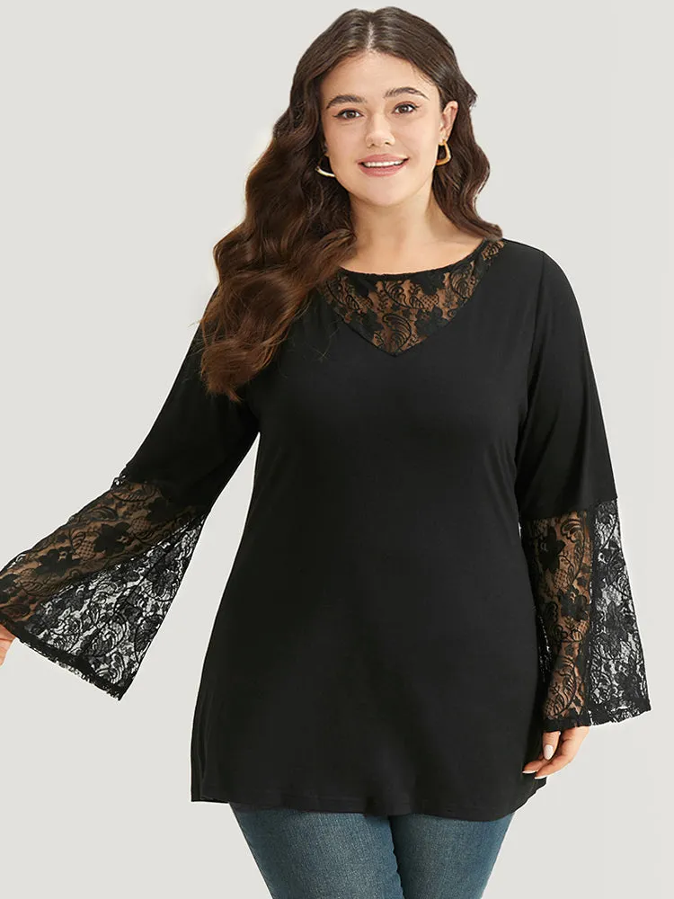 Halloween Crochet Lace Bell Sleeve Mesh T-shirt sold by Bloomchic product image thumbnail 4
