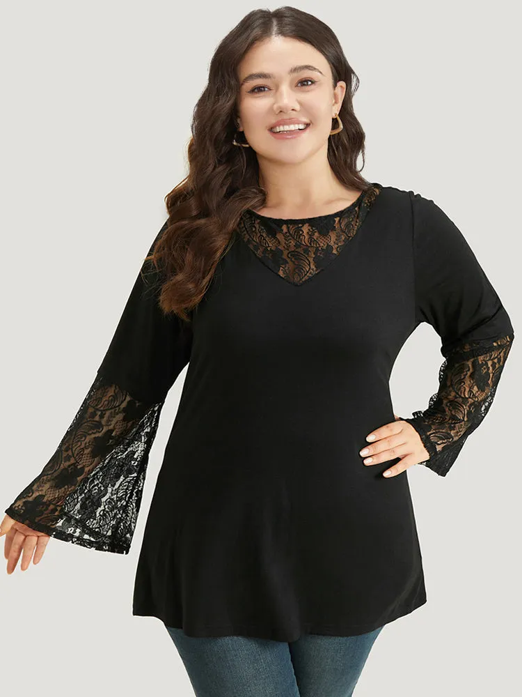 Halloween Crochet Lace Bell Sleeve Mesh T-shirt sold by Bloomchic