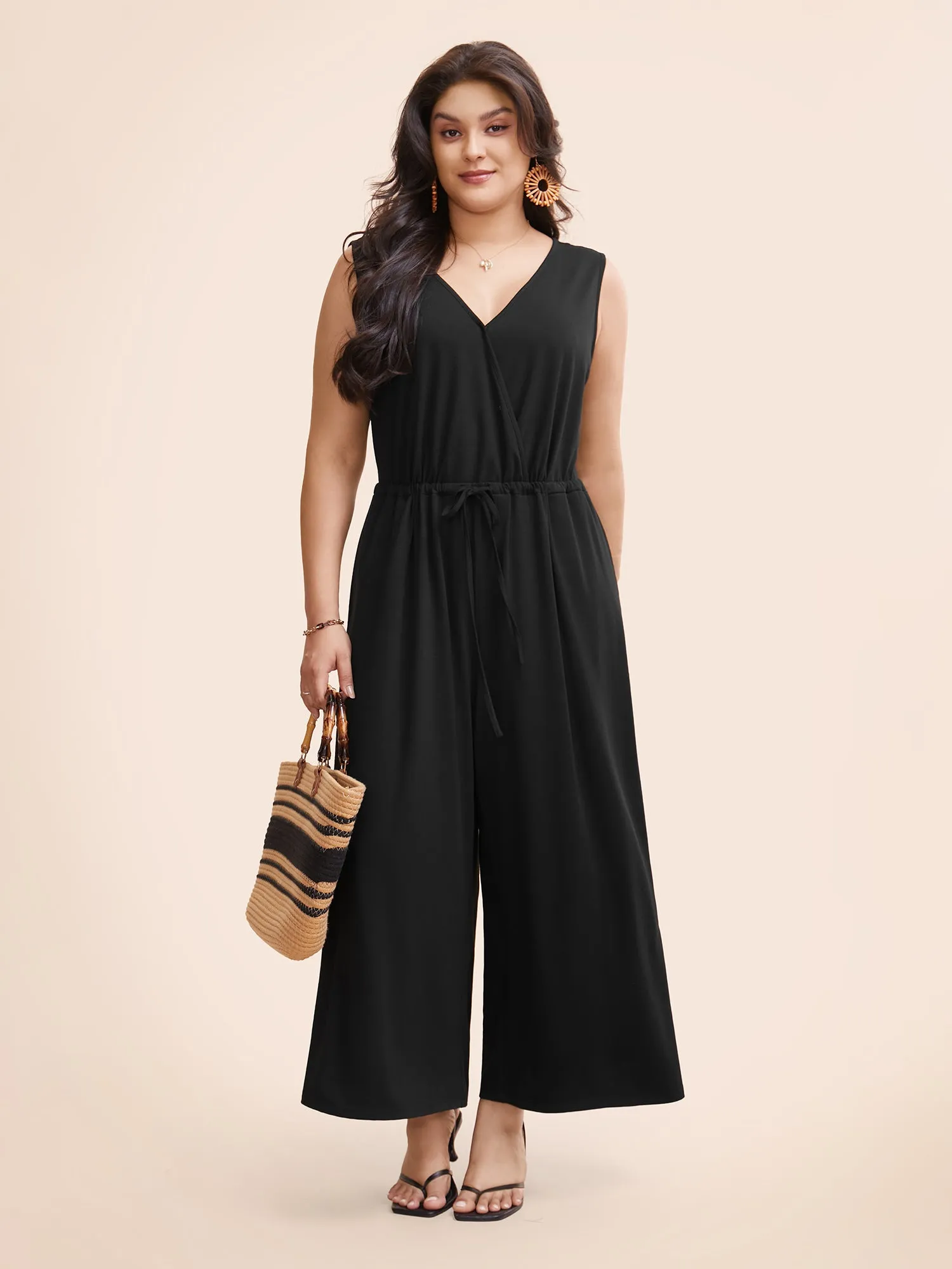 Solid Overlap Collar Drawstring Jumpsuit sold by Bloomchic product image thumbnail 3