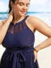 Halter Neck Ties Mesh Patchwork Swim Dress sold by Bloomchic