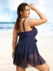 Halter Neck Ties Mesh Patchwork Swim Dress sold by Bloomchic