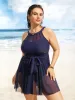 Halter Neck Ties Mesh Patchwork Swim Dress sold by Bloomchic