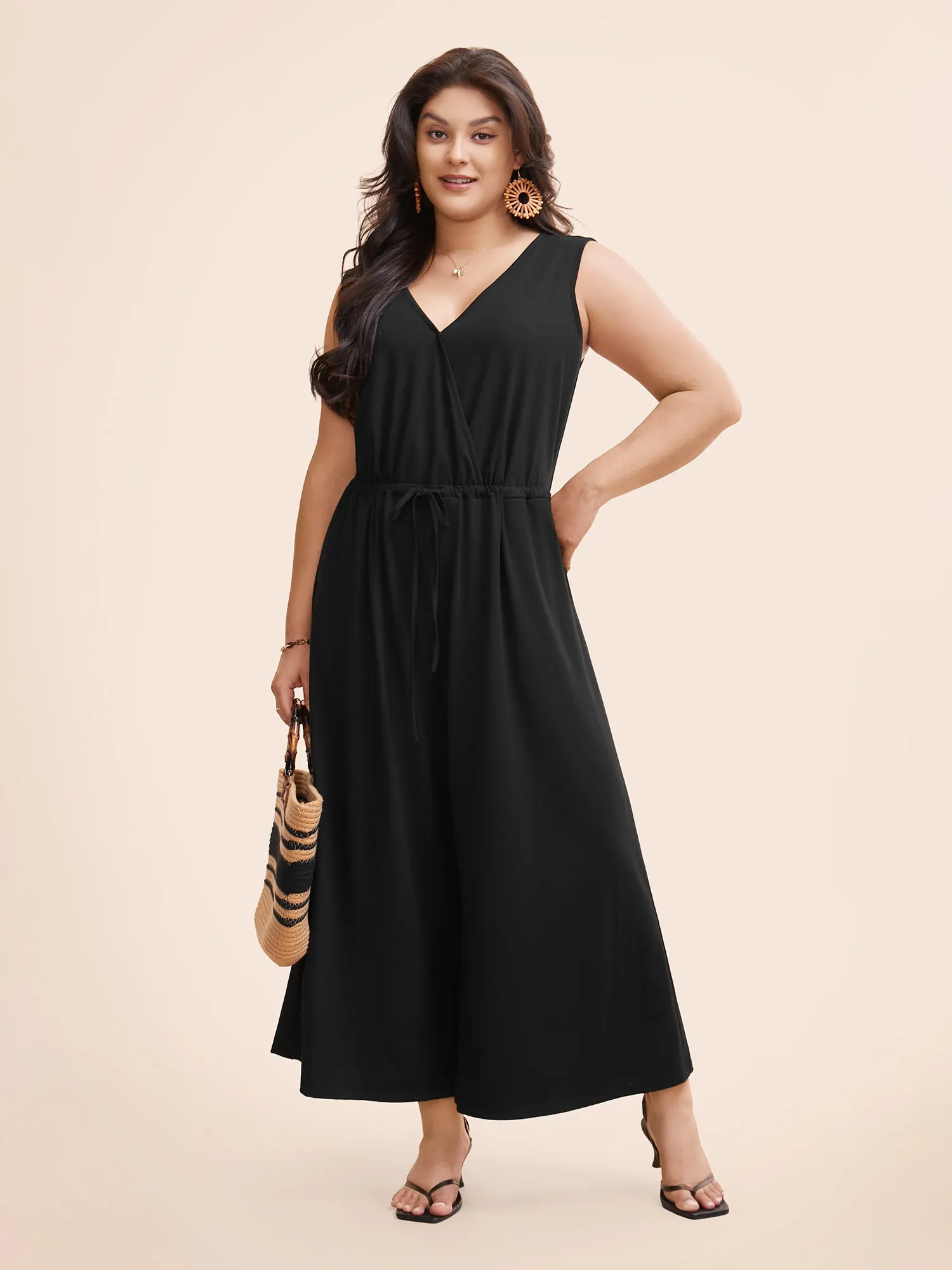 Solid Overlap Collar Drawstring Jumpsuit sold by Bloomchic product image thumbnail 2