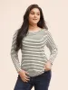 Striped Boat Neck Medium Stretch T-shirt sold by Bloomchic