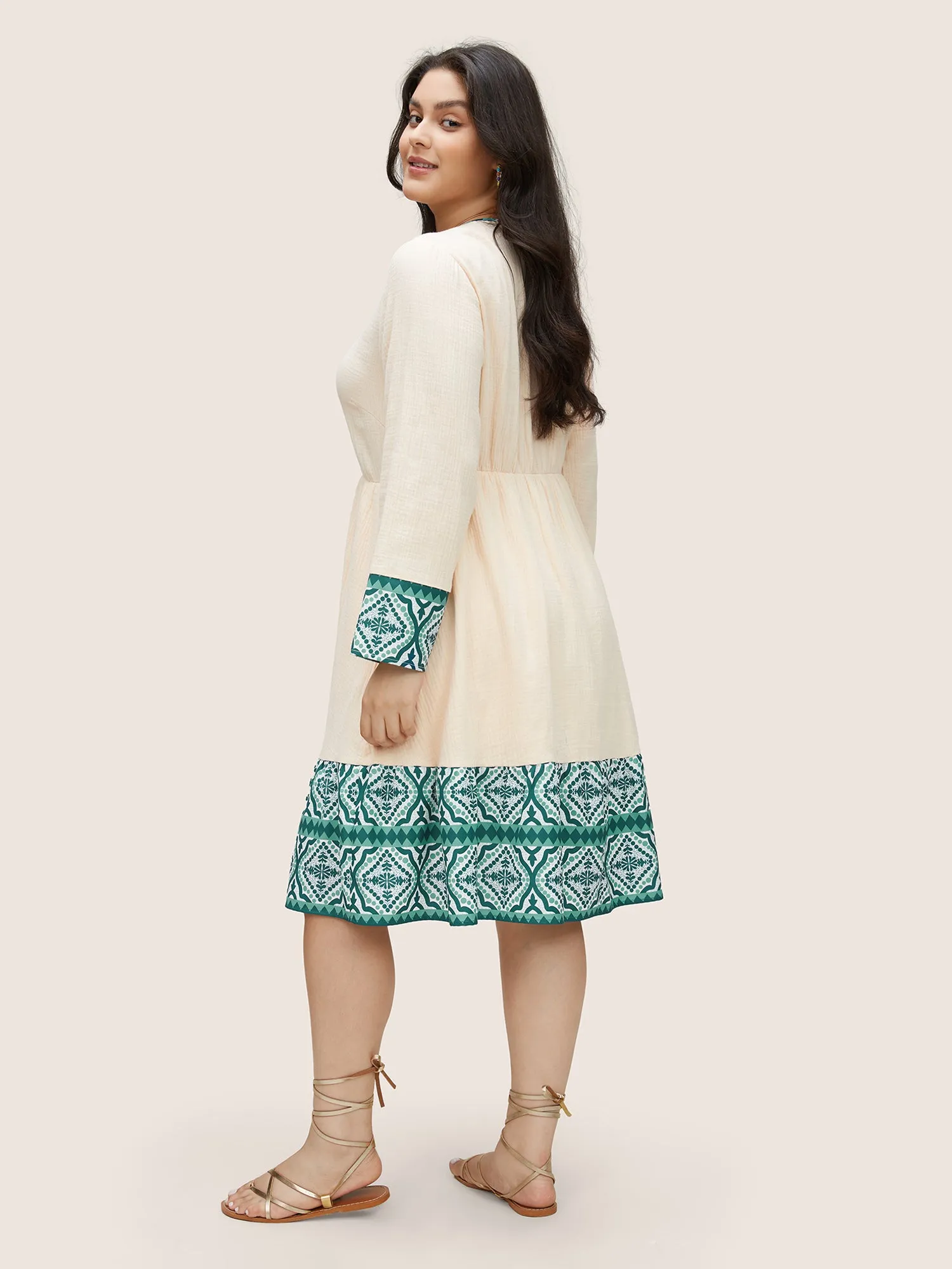 Boho Print Patchwork Elastic Waist Texture Dress sold by Bloomchic product image thumbnail 3