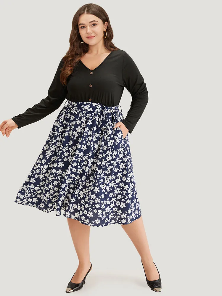 Silhouette Floral Print Belted Button Detail Dress sold by Bloomchic product image thumbnail 5