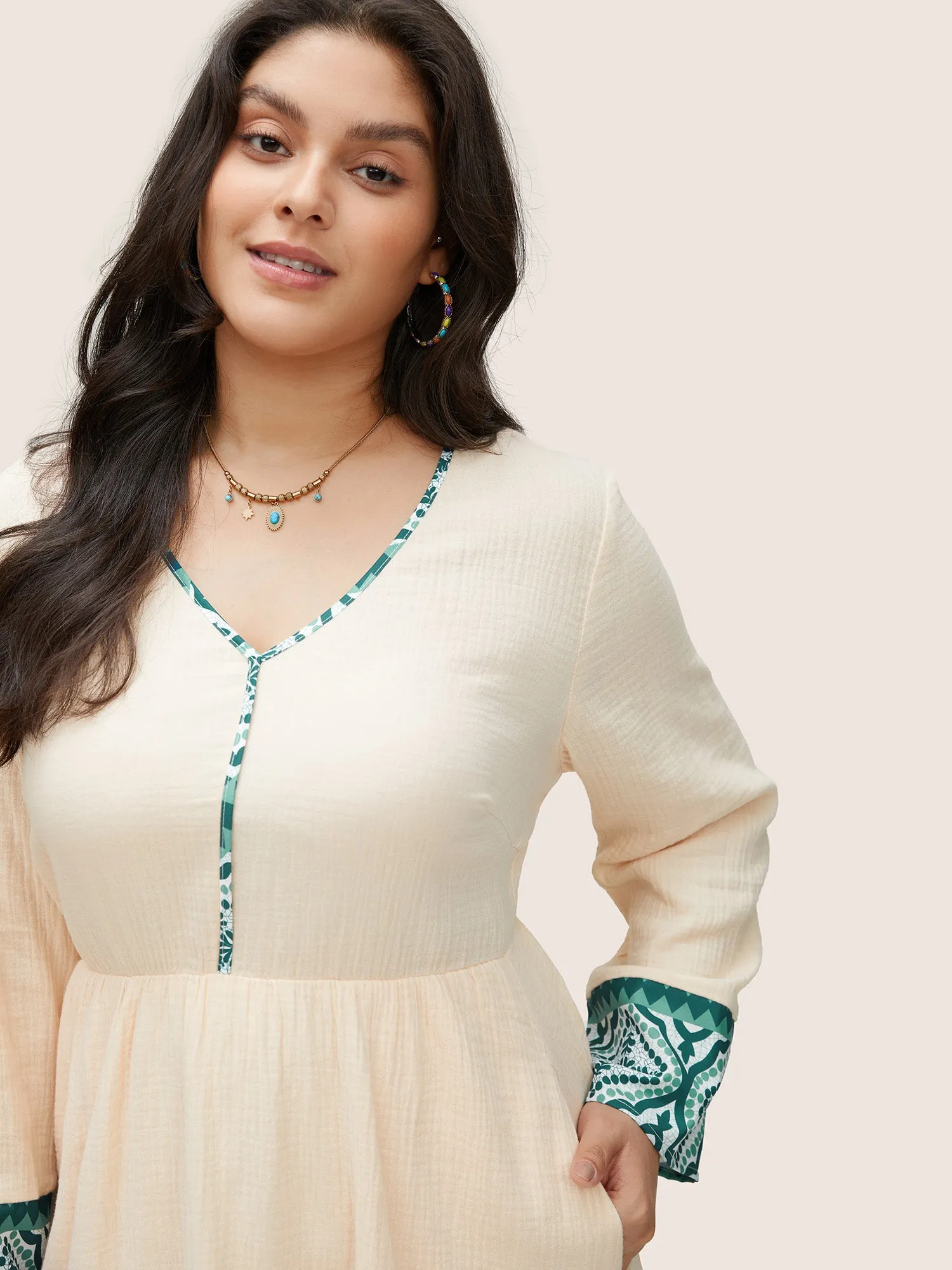 Boho Print Patchwork Elastic Waist Texture Dress sold by Bloomchic product image thumbnail 4