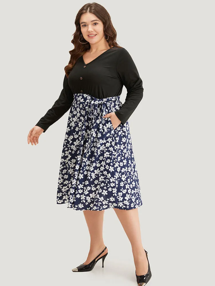 Silhouette Floral Print Belted Button Detail Dress sold by Bloomchic product image thumbnail 3