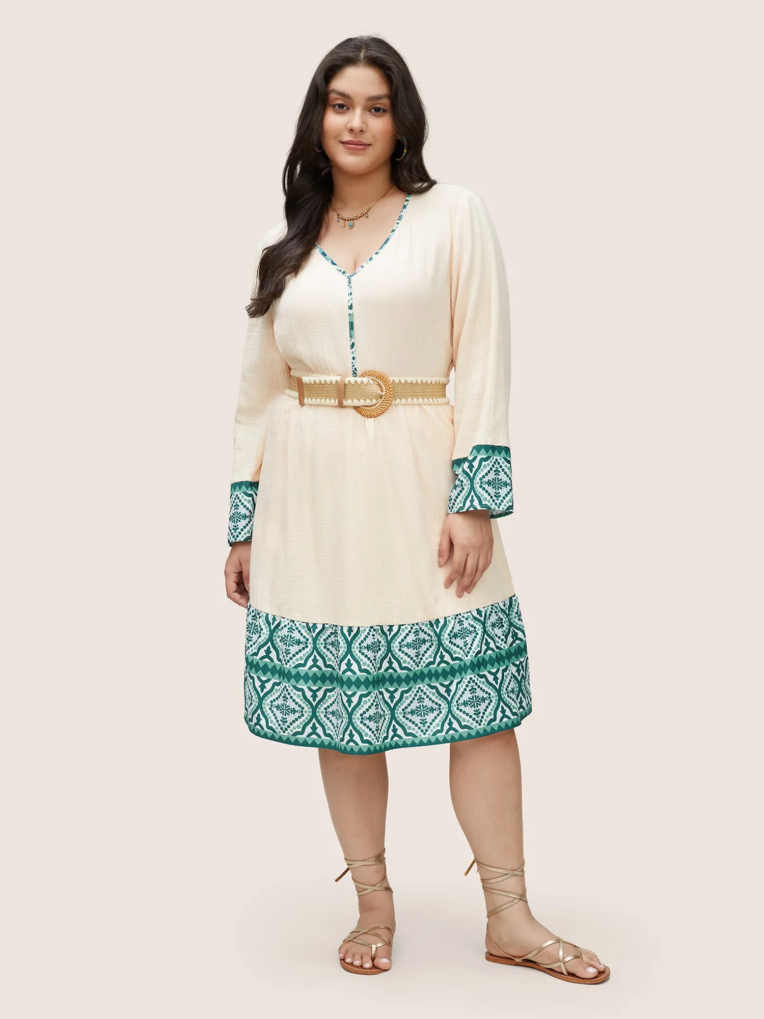 Boho Print Patchwork Elastic Waist Texture Dress sold by Bloomchic product image thumbnail 2