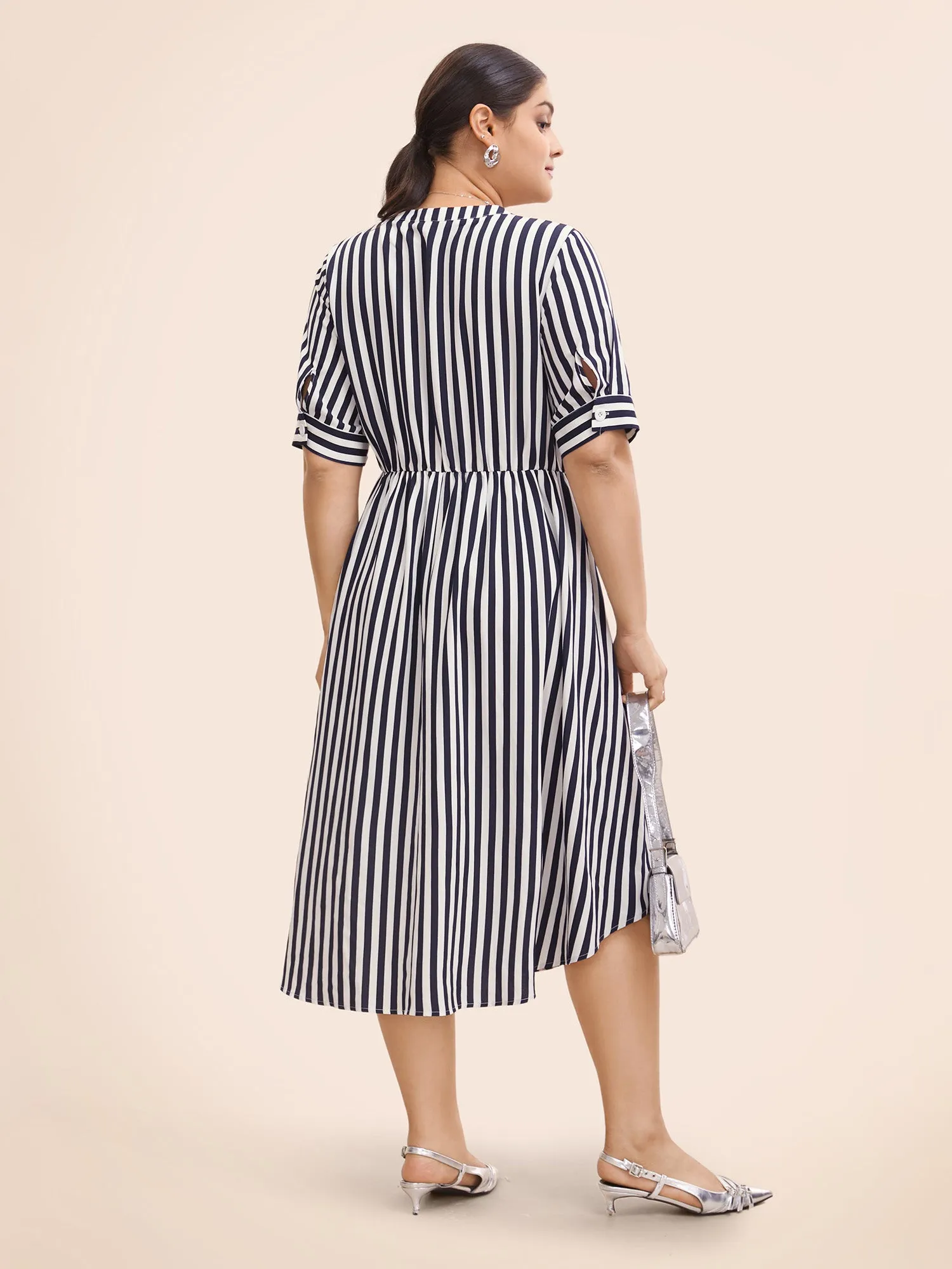 Striped Notched Button Detail Midi Dress sold by Bloomchic product image thumbnail 4