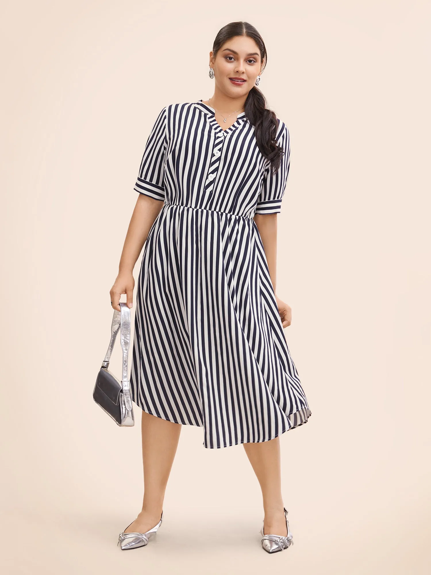 Striped Notched Button Detail Midi Dress sold by Bloomchic product image thumbnail 3