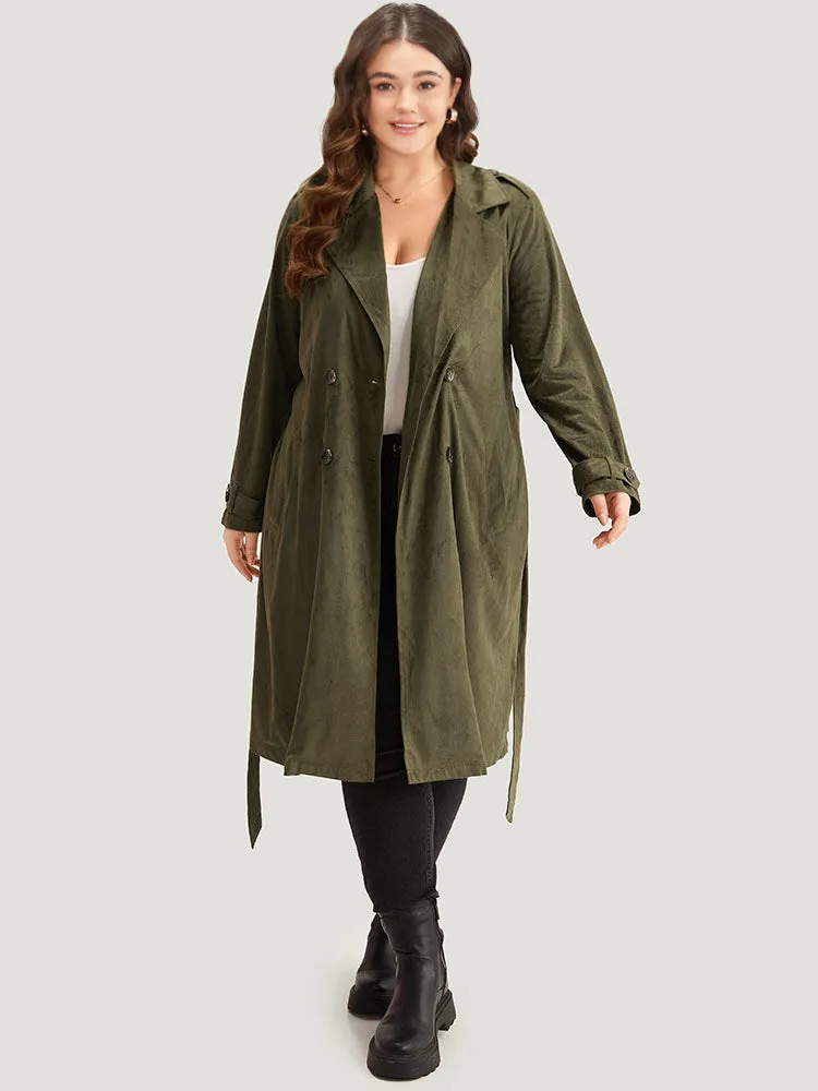 Plain Lapel Collar Pocket Belted Faux Suede Coat sold by Bloomchic product image thumbnail 4