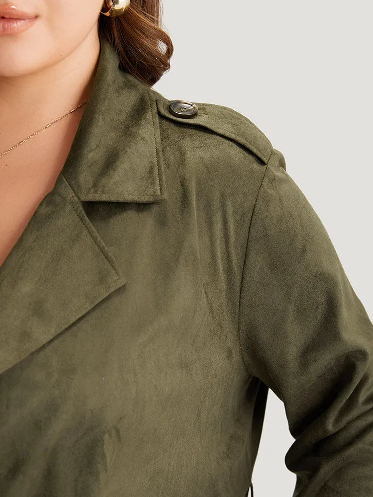 Plain Lapel Collar Pocket Belted Faux Suede Coat sold by Bloomchic product image thumbnail 5