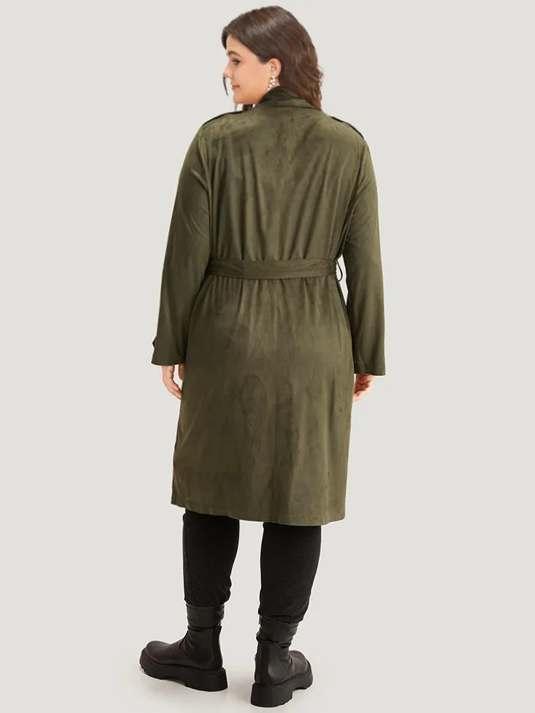 Plain Lapel Collar Pocket Belted Faux Suede Coat sold by Bloomchic product image thumbnail 2