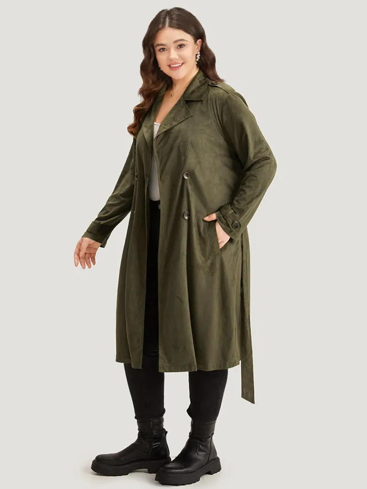 Plain Lapel Collar Pocket Belted Faux Suede Coat sold by Bloomchic product image thumbnail 3