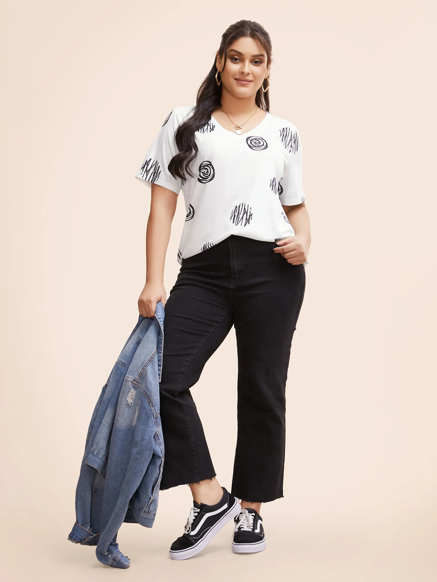 Graffiti Print V Neck T-shirt sold by Bloomchic product image thumbnail 2