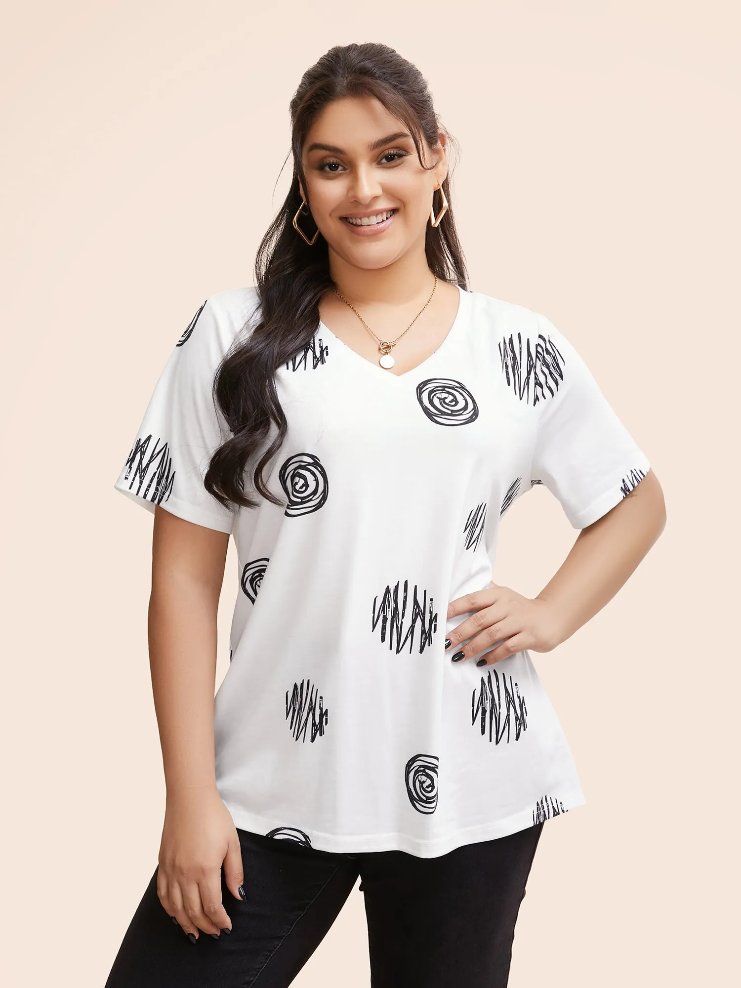 Graffiti Print V Neck T-shirt sold by Bloomchic