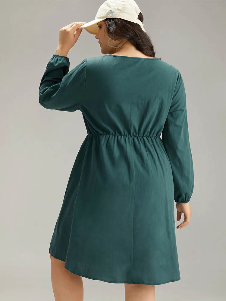 Cotton Solid Lace Up Elastic Waist Dress sold by Bloomchic product image thumbnail 3