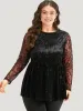 Halloween Lace Patchwork Contrast Cut Out Blouse sold by Bloomchic