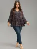 Floral Tie Neck Frill Trim Bell Sleeve Blouse sold by Bloomchic