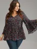 Floral Tie Neck Frill Trim Bell Sleeve Blouse sold by Bloomchic
