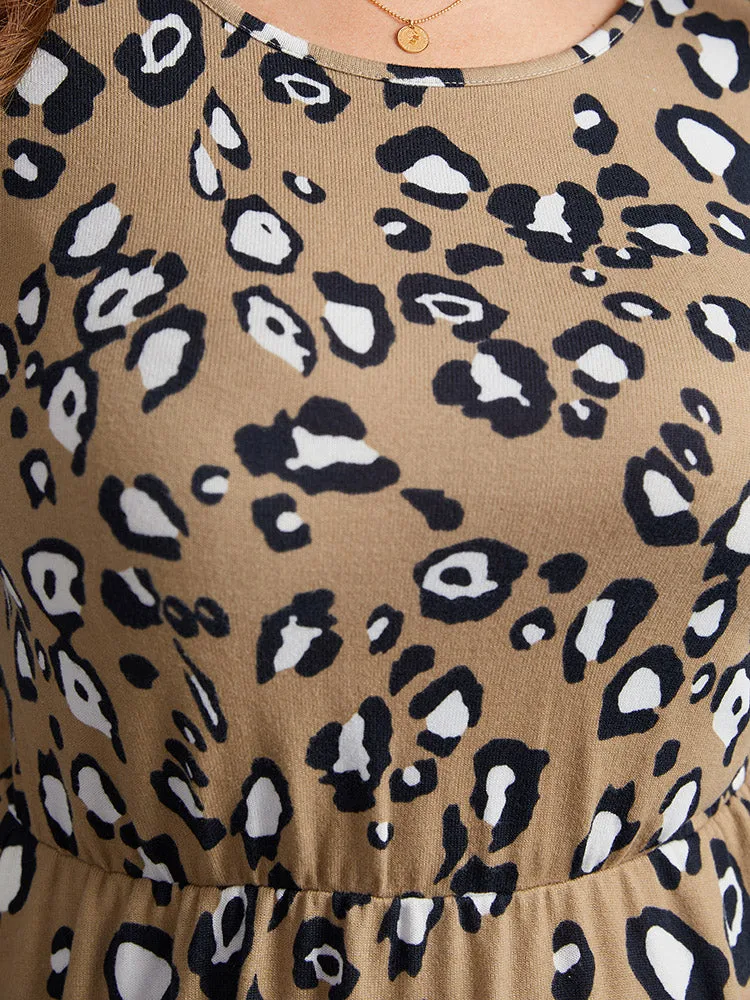 Leopard Print Round Neck Ruffle Hem Dress sold by Bloomchic product image thumbnail 5