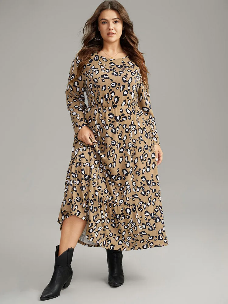 Leopard Print Round Neck Ruffle Hem Dress sold by Bloomchic product image thumbnail 2