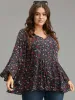 Floral Tie Neck Frill Trim Bell Sleeve Blouse sold by Bloomchic