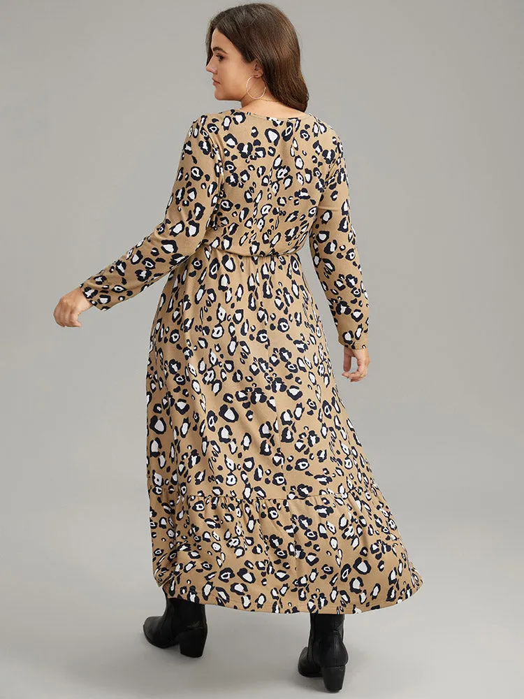Leopard Print Round Neck Ruffle Hem Dress sold by Bloomchic product image thumbnail 3