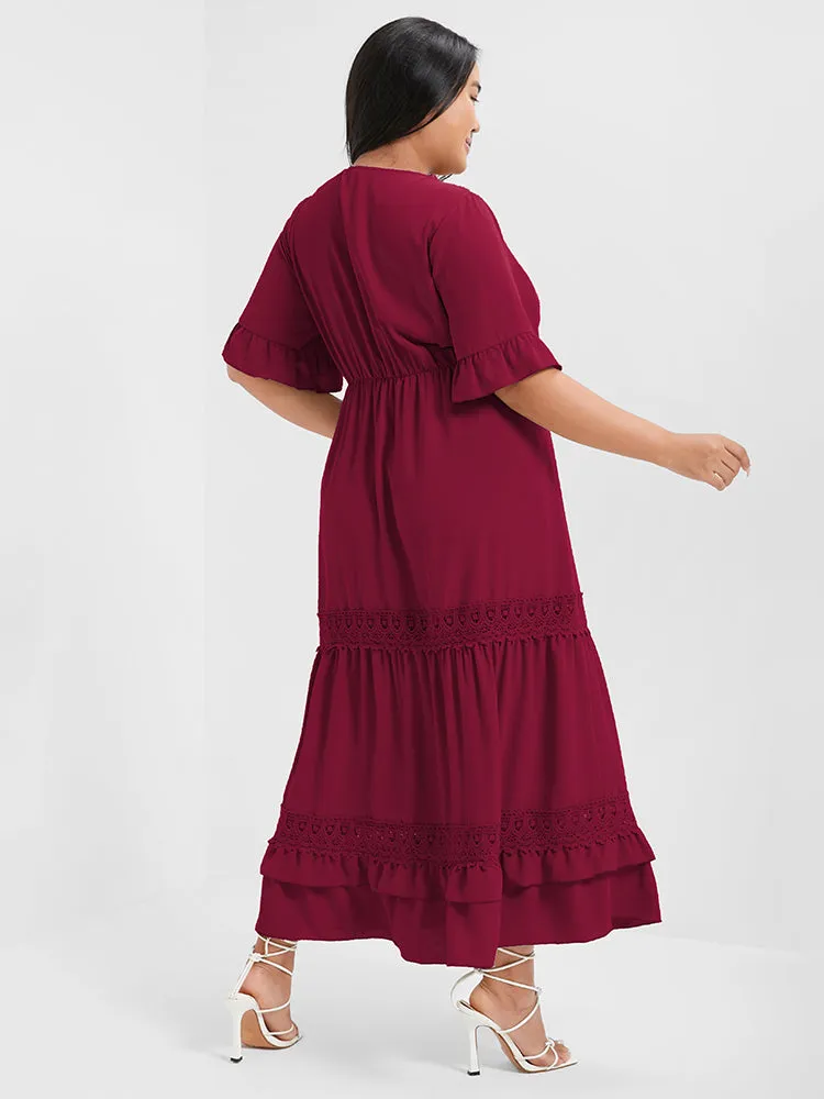 V Neck Ruffles Tiered Eyelet Lace Maxi Dress sold by Bloomchic product image thumbnail 4