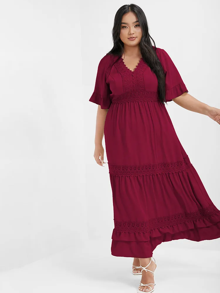 V Neck Ruffles Tiered Eyelet Lace Maxi Dress sold by Bloomchic product image thumbnail 2