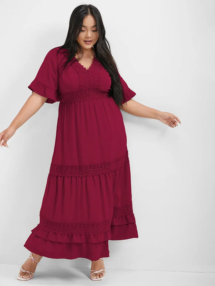 V Neck Ruffles Tiered Eyelet Lace Maxi Dress sold by Bloomchic