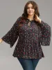 Floral Tie Neck Frill Trim Bell Sleeve Blouse sold by Bloomchic