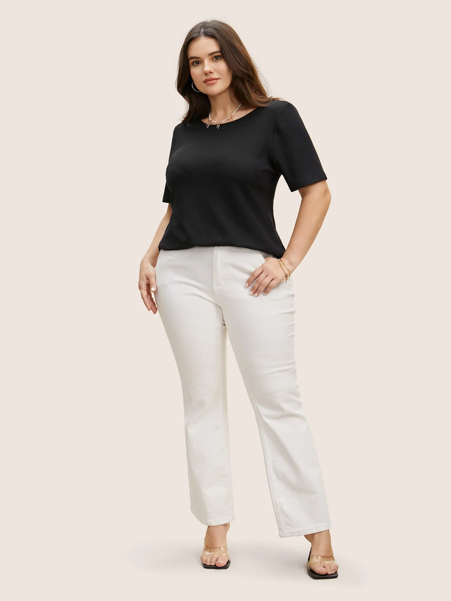 Round Neck Contrast Back Tie Knot T-shirt sold by Bloomchic product image thumbnail 3