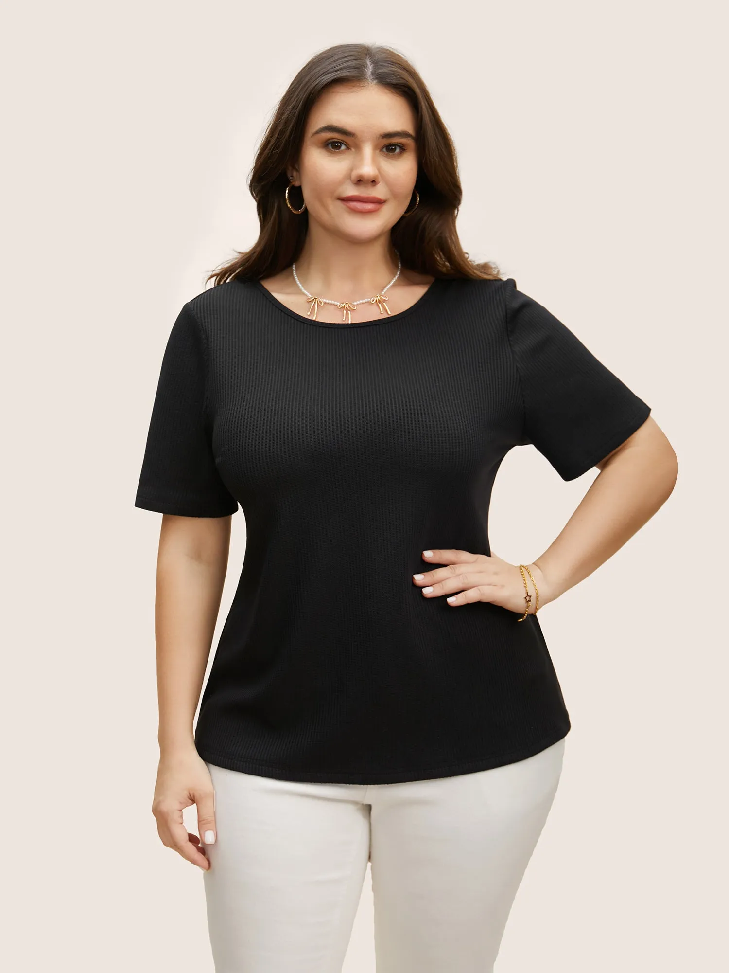 Round Neck Contrast Back Tie Knot T-shirt sold by Bloomchic product image thumbnail 2