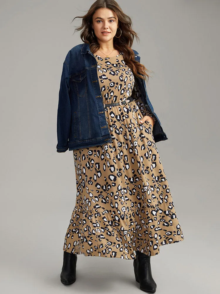 Leopard Print Round Neck Ruffle Hem Dress sold by Bloomchic product image thumbnail 4